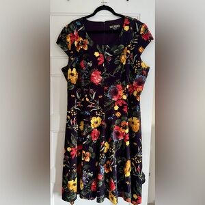 Marc Bouwer Unlimited Women's Dress Plus Size 2X Black Floral A Line Cap Sleeve